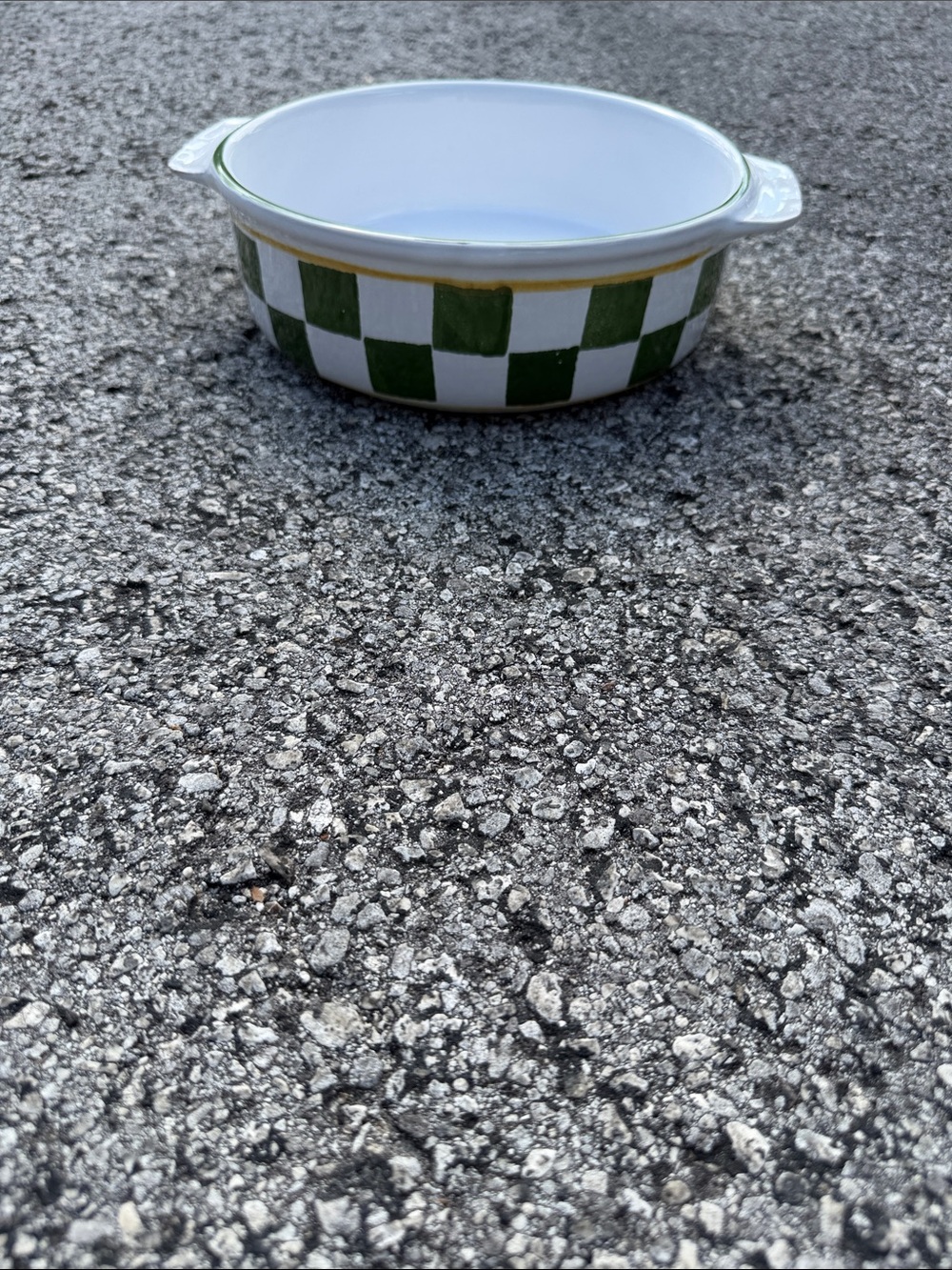 Vintage Mesa international Green Check Ceramic Baking Dish with Handles.